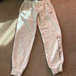Champion Off White Sweatpants Tan/Light Pink Leg Logo Size XS